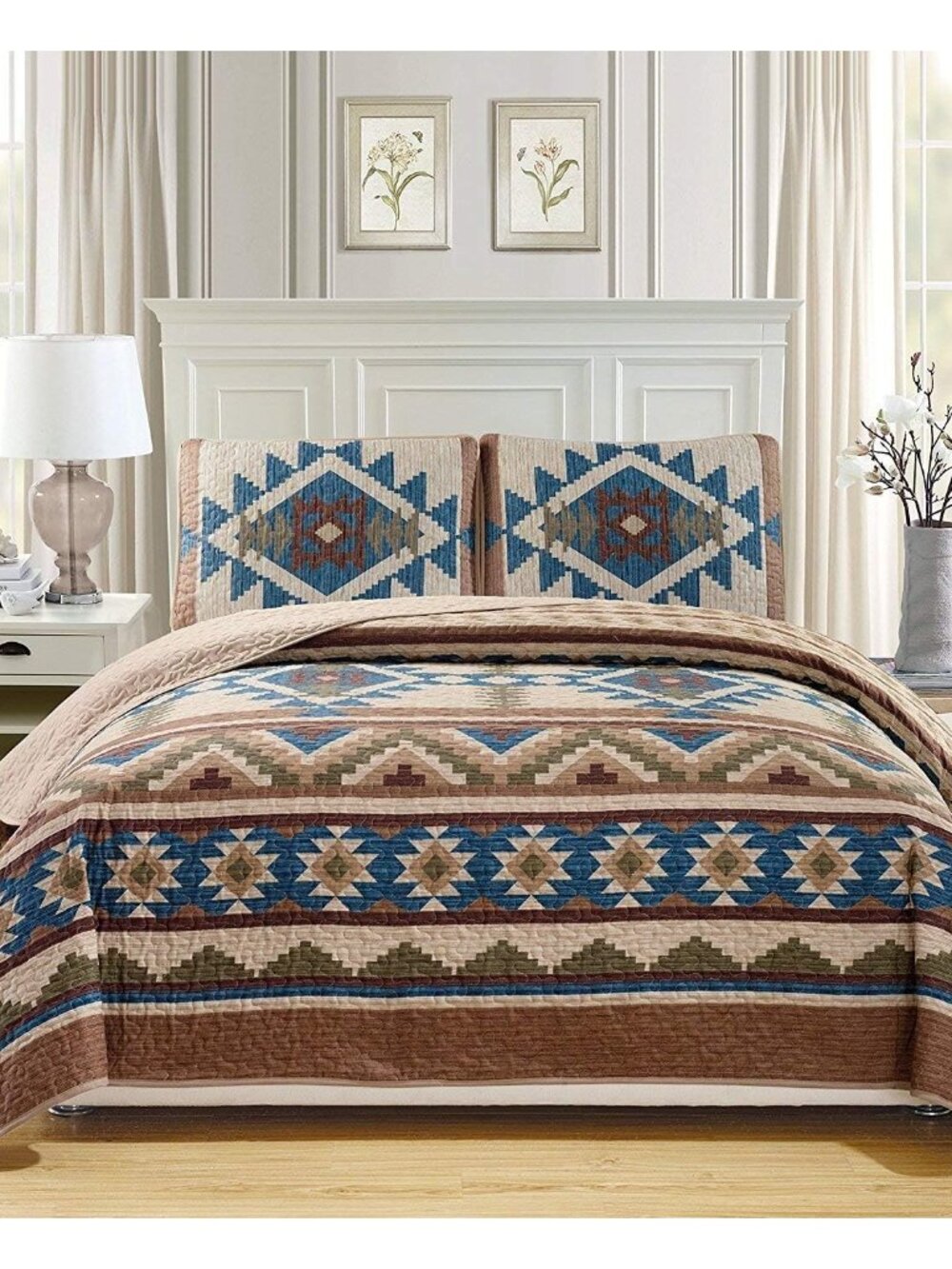 Rustic Western Southwestern Native American Tribal Navajo Design Oversized Bedsp